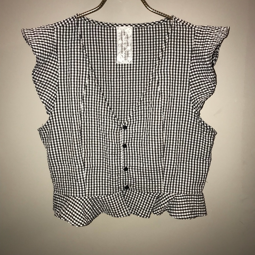 Black White Checkered Crop Top Blouse